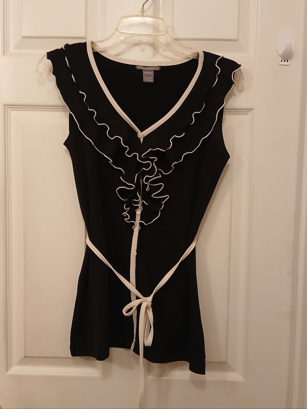 Isabella Rodriguez Sleeveless Tunic Top Women's Size S Black Frilly Feminine